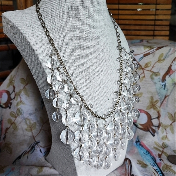 J. Crew Water Bubbles Clear Round Cascading Graduated Lucite Beaded Necklace - Picture 2 of 14